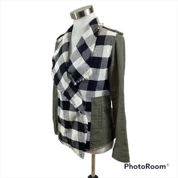 Skies Are Blue Brand Mixed Media Army Green and Buffalo Check Jacket Size Small - Picture 1 of 15